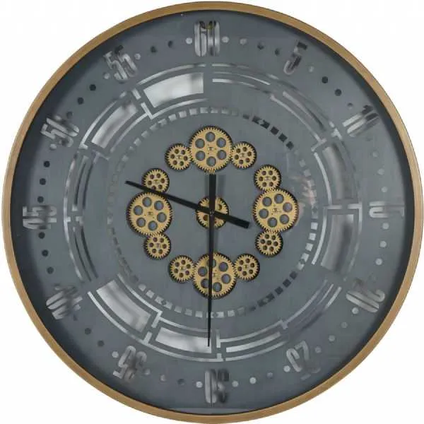 Manchester Industrial Round Gold and Grey Wall Clock 75cm