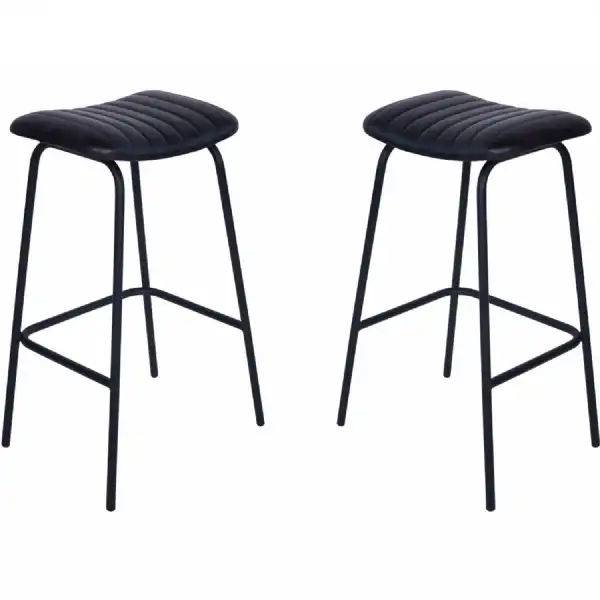 Pair of Arthur Leather Bar Stools in Charcoal