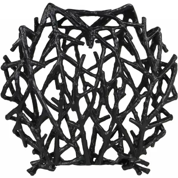 Twig Sculpture Disc Vase Black