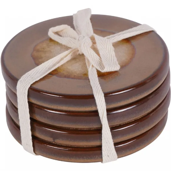 Medway Reactive Glaze Brown Coaster Set of 4 Brown, Orange