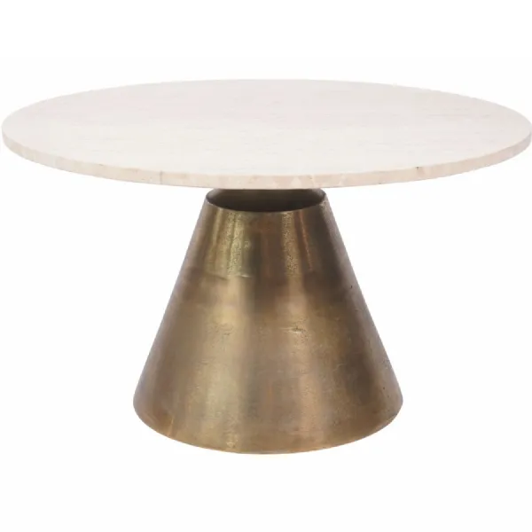 Clifton II Antique Brass and Light Travertine Coffee Table Large 75cm