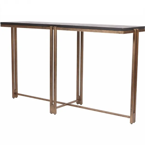 Dalston Black Sandblasted Wood and Champagne Frame Console Table