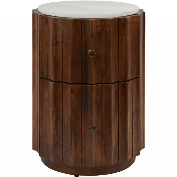 Carmel Curved Wooden Two Drawer Bedside with Marble Top