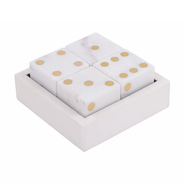 Harris Antique Brass and White Marble Dice Set