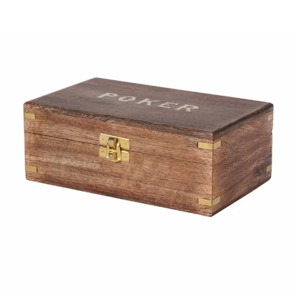 Pryce Mango Wood Poker Box with cards Brown