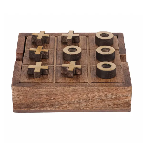 Pryce Mango Wood Noughts and Crosses And Solitaire Game Brown