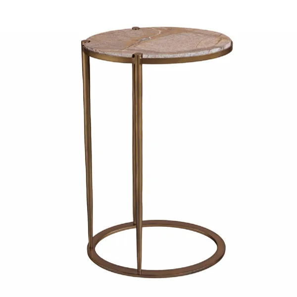 Iota Oval Accent Table Forest Brown Marble Smoked Gold Frame Brown, Gold