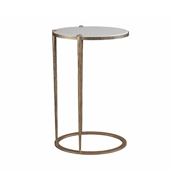 Iota Oval Accent Table White Banswara Marble Aged Champagne Gold, White