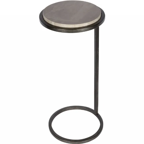 Iota Accent Table Grey Emperador Marble Aged Silver Frame