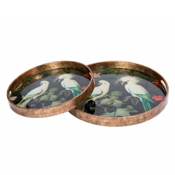 Tropical Birds Set of 2 Trays Gold, Green