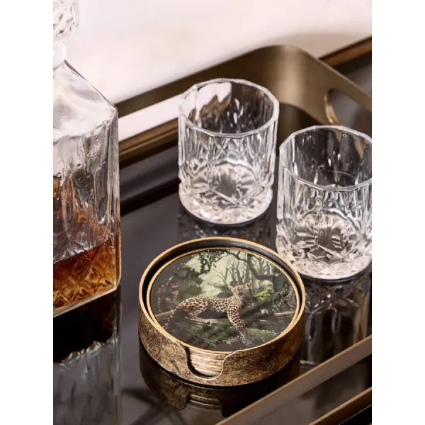 Lounging Leopard Set Coasters Gold, Green