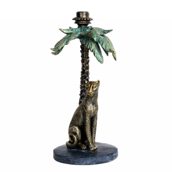 Palm Candle Stick with Leopard Gold