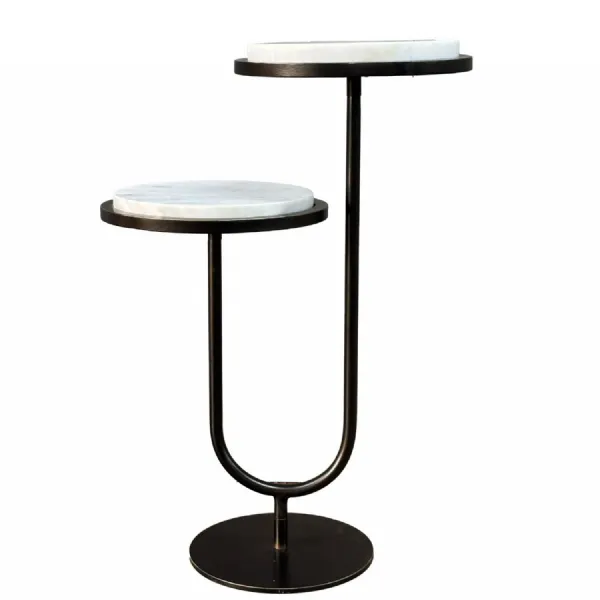Marco Accent Table White Banswara Marble Bronze, White