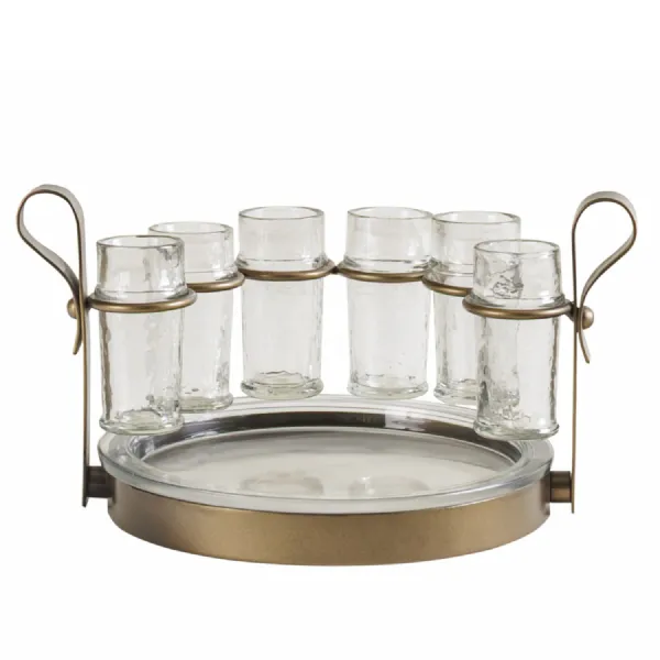Merida Tequilla Set of 6 Shooter with Serving Tray Clear, Gold