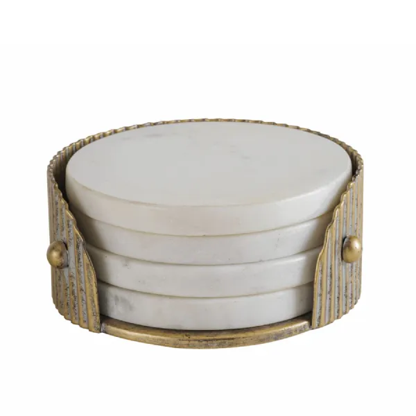 Belvedere Aged Gold Coasters Set of 4 Gold, White