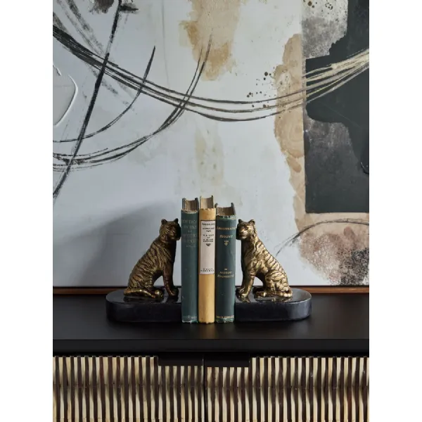 Kavari Tiger Granite Bookends Set of 2 Antique Gold, Black
