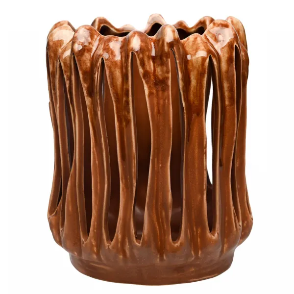 Denton Reactive Glaze Candleholder Brown