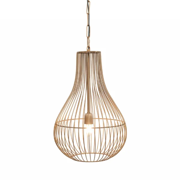 Mira Pear Drop Wire Pendant Brass, Gold