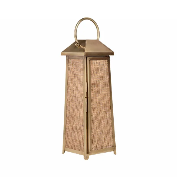 Soleil Brass And Rattan Lantern 77cm