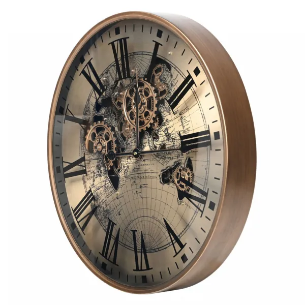Atlas Moving Cogs Wall Clock Antique Gold, Black