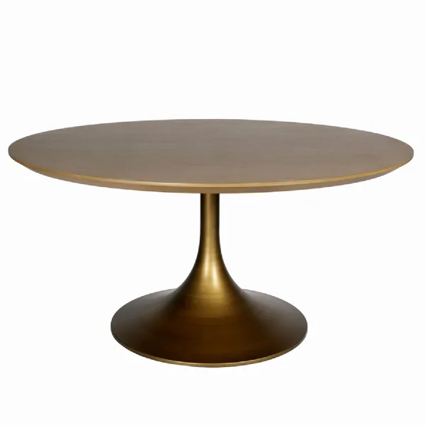 Lambley Round Dining Table 150cm Antique Brass, Light Wood
