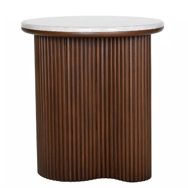 Whitwell Marble Top Fluted Wood Side Table 55cm