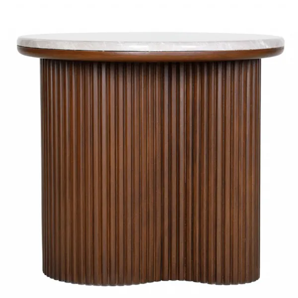 Whitwell Marble Top Fluted Wood Side Table 45cm