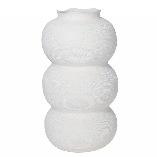 Rhea White Textured Ceramic Triple Bulb Vase Small