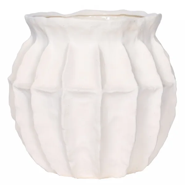 Kova White Ceramic Ribbed Squat Vase Large