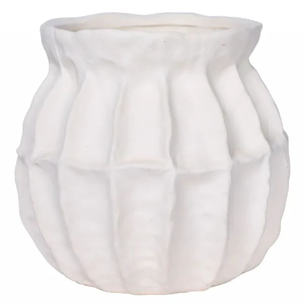 Kova White Textured Ceramic Squat Vase Small