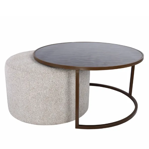 Driftwood Ripple Coffee Table And Nesting Pouffe Black, White