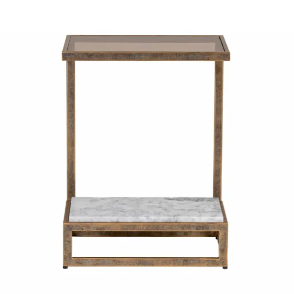 Alicia Two Tier Smoked Glass And Marble Side Table